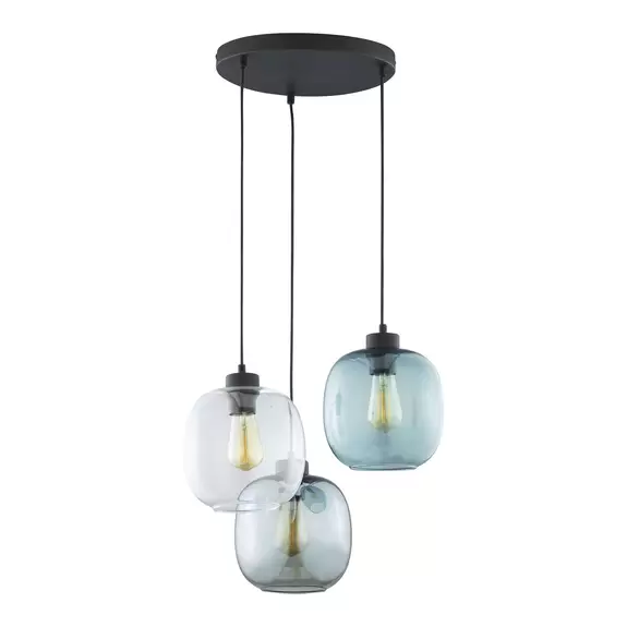 Lampenwelt Hängeleuchte Elio, Glas, blau/klar/grau, Ø 52 cm, 3-flammig Limitierter Zeitrabatt