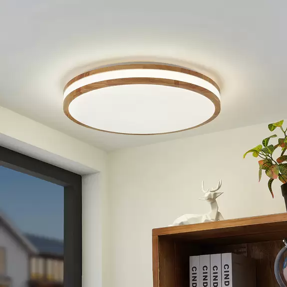 Lampenwelt Lindby LED-Deckenlampe Emiva, Lichtquelle mittig, CCT, Holz Versandkostenfrei
