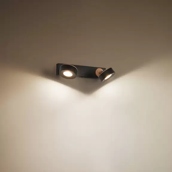 Lampenwelt LEDVANCE LED-Deckenspot Pluto, Stahl, Holz, 2-fl., schwarz Discount Store für neue Produkte