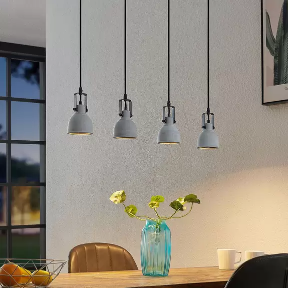 Lampenwelt Lindby Amilia Pendellampe mit Betonschirmen, 4-fl 50% Rabatt mit kostenlosem Versand