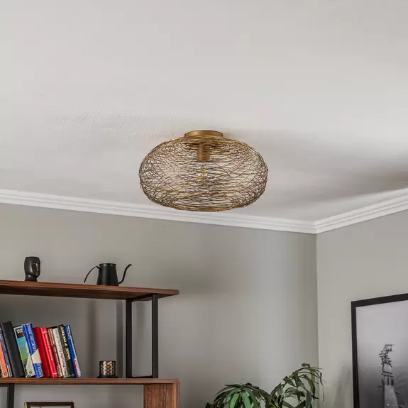 Lampenwelt Lindby Deckenleuchte Kaviya, goldfarben, Ø 40 cm, Eisen, E27 Verkauf