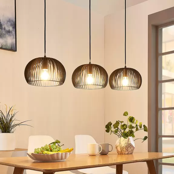 Lampenwelt Pendellampe Jusra aus schwarzem Metall, 3-fl Fabrik Onlineshop