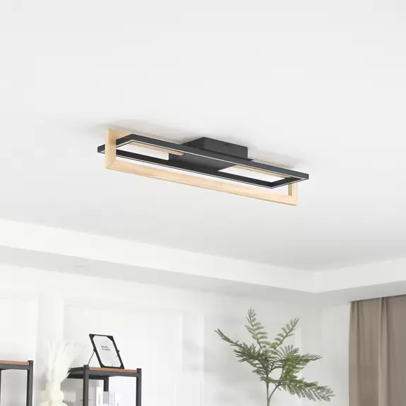 Lampenwelt Lindby LED-Deckenleuchte Holamu, 80 cm, Holz Flash Sale