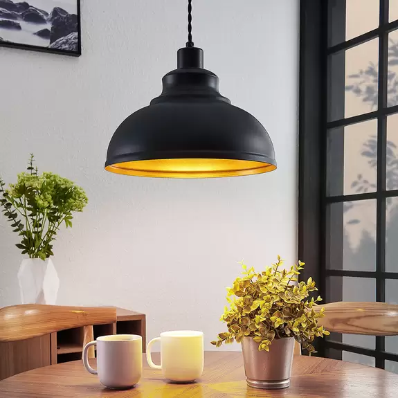 Lampenwelt Vintage-Pendelleuchte Albertine, Metall, schwarz Exklusivangebot