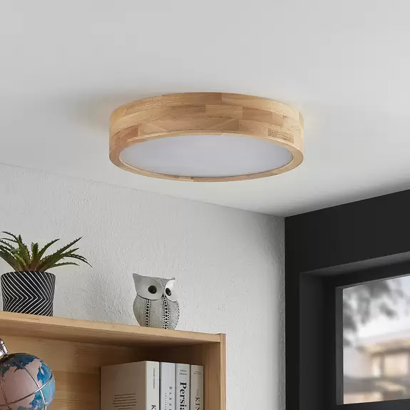 Lampenwelt Lindby Tanju Deckenleuchte, Eichenholz, Ø 40 cm Saisonschlussverkauf