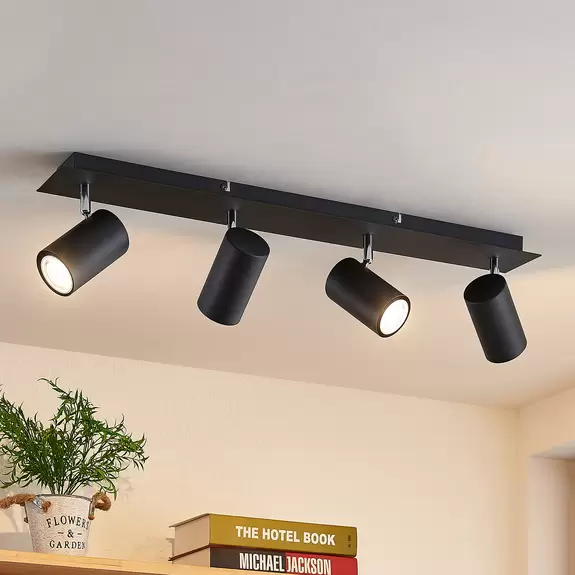 Lampenwelt Lindby Joffrey Deckenstrahler, 4-fl. 70 cm schwarz Valentinstagsangebot