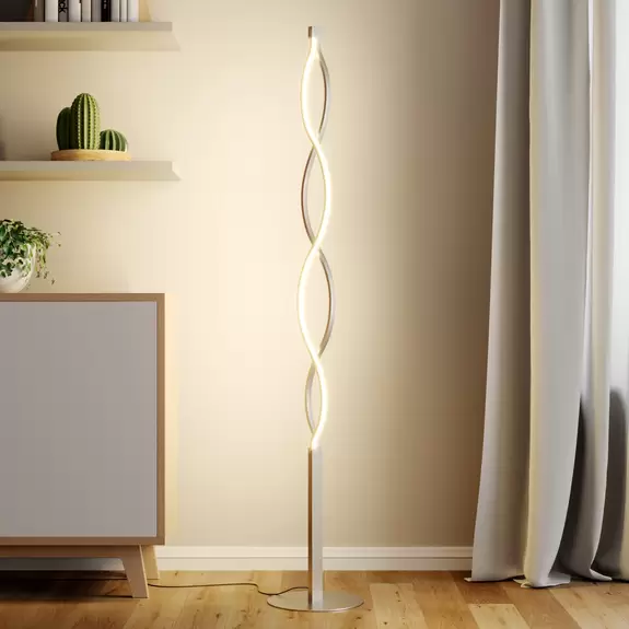 Lampenwelt Lindby LED-Stehlampe Auron, nickelfarben, Metall, Tastdimmer Lagerräumung