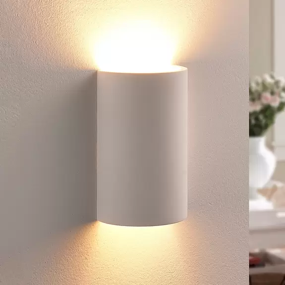 Lampenwelt Lindby Wandleuchte Colja, rund, Höhe 16 cm, Gips, weiß Super Sparpreis