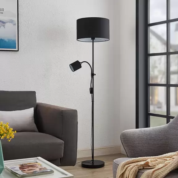 Lampenwelt Lindby Melanie Stehleuchte mit Leselicht, schwarz Wochenangebot