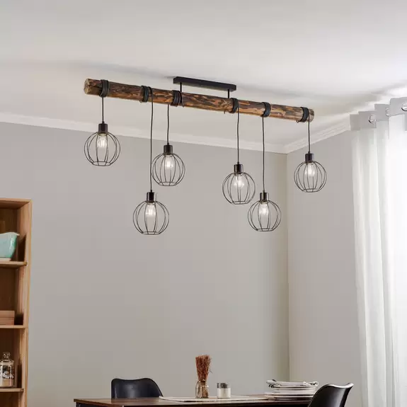 Lampenwelt Deckenleuchte Karou, 6-flammig, nussbaum Super Rabatt