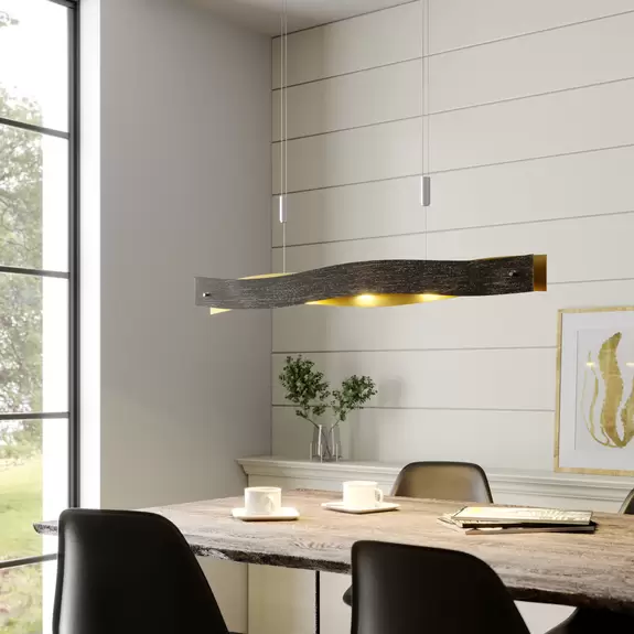 Lampenwelt Dimmbare LED-Hängeleuchte Ebu, schwarz-gold Flash Sale