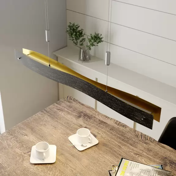 Lampenwelt Dimmbare LED-Hängeleuchte Ebu, schwarz-gold Flash Sale