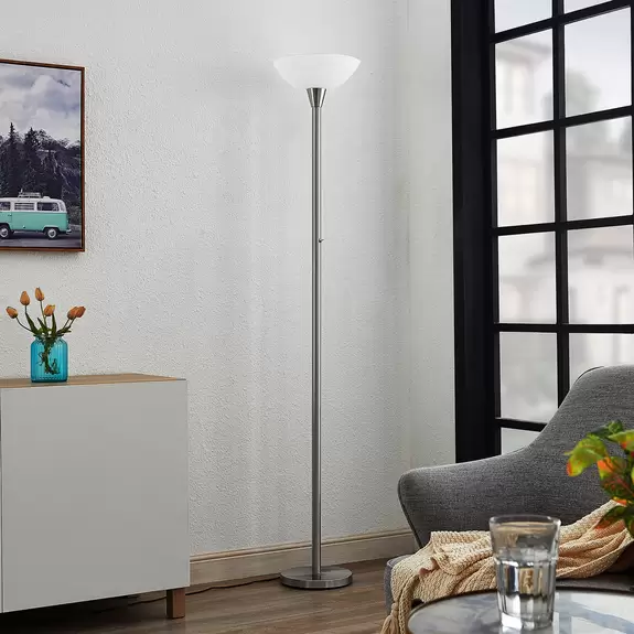 Lampenwelt ELC Tariola Stehleuchte mit Glasschirm, nickel Osterangebot