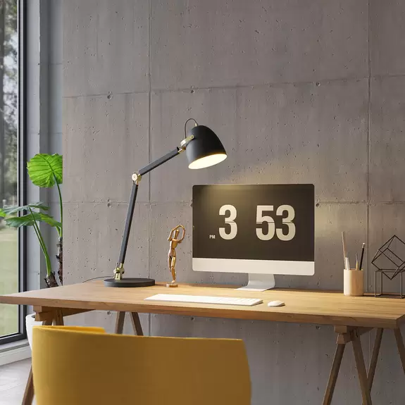 Lampenwelt Lucande Nordin Tischlampe schwarz/gold verstellbar JETZT KAUFEN