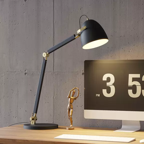 Lampenwelt Lucande Nordin Tischlampe schwarz/gold verstellbar JETZT KAUFEN