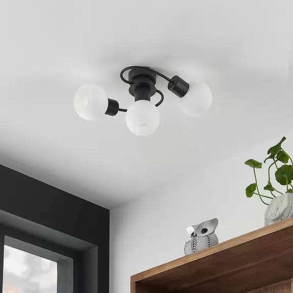Lampenwelt Lindby Deckenleuchte Ciala, 3-flammig, schwarz, weiß, Glas Neueste Stile
