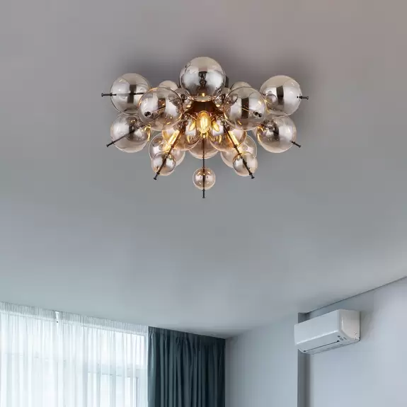 Lampenwelt Deckenleuchte Udo, rauchgrau, Ø 55 cm, Glas