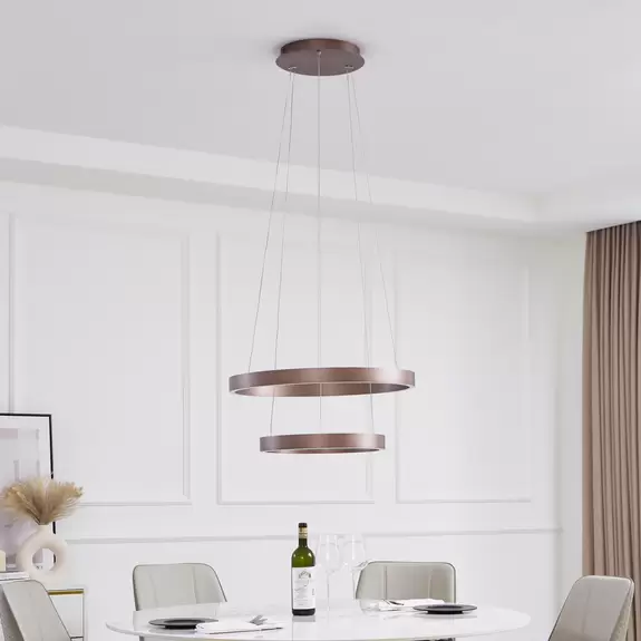 Lampenwelt Lucande Smart LED-Hängeleuchte Yonam, kaffee, 2-flg., Tuya Riesige Rabatte