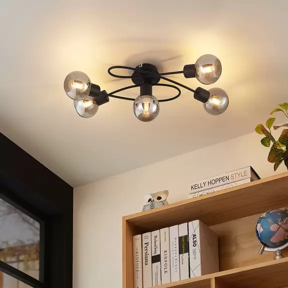 Lampenwelt Lindby Deckenlampe Elaina 5fl lang schw. smoke Exklusivangebot