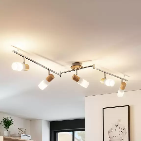 Lampenwelt Holzstrahler Christoph, 5-flammig Black Friday