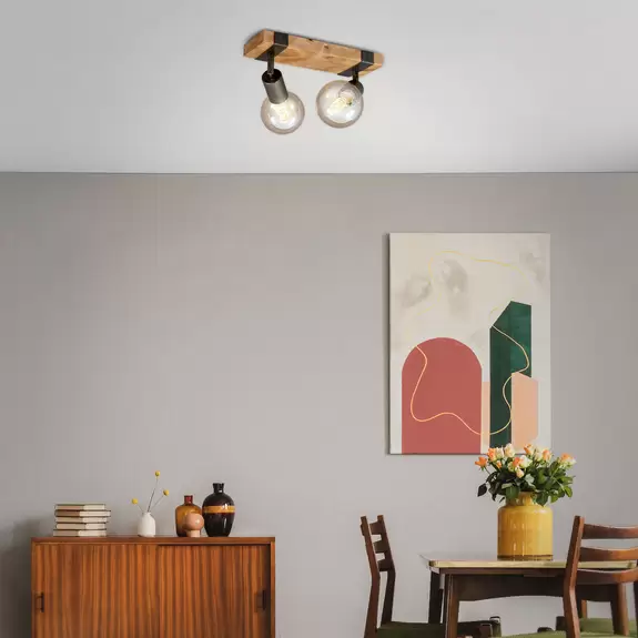 Lampenwelt Deckenleuchte Wood Basic, zweiflammig im Angebot