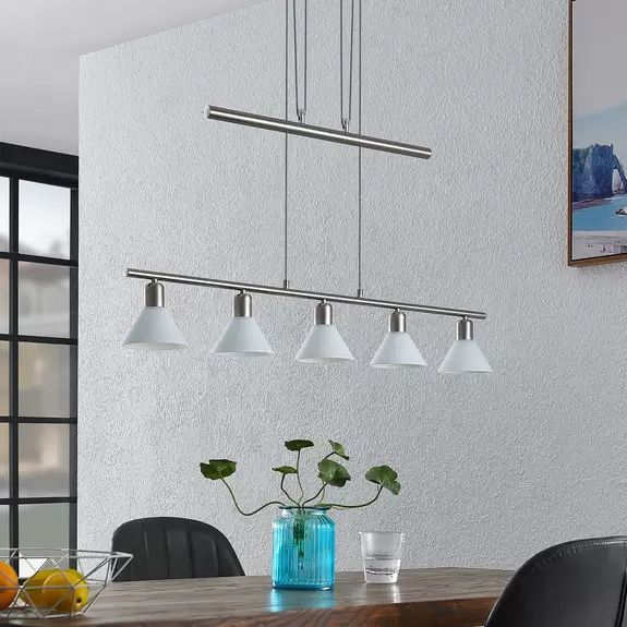 Lampenwelt ELC Bealia Pendellampe, verstellbar, 5-fl. nickel Valentinstagsangebot
