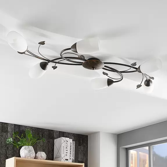 Lampenwelt Lindby Deckenleuchte Stefania, 6-flg., schwarz/gold Top Angebot