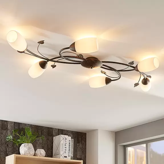 Lampenwelt Lindby Deckenleuchte Stefania, 6-flg., schwarz/gold Top Angebot