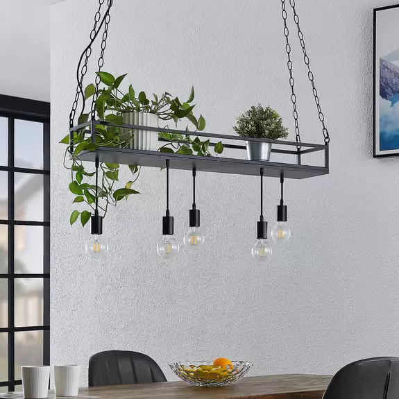 Lampenwelt Lindby Pendelleuchte Kirista, 5-flg., schwarz, 100 cm Online Outlet