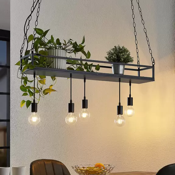 Lampenwelt Lindby Pendelleuchte Kirista, 5-flg., schwarz, 100 cm Online Outlet