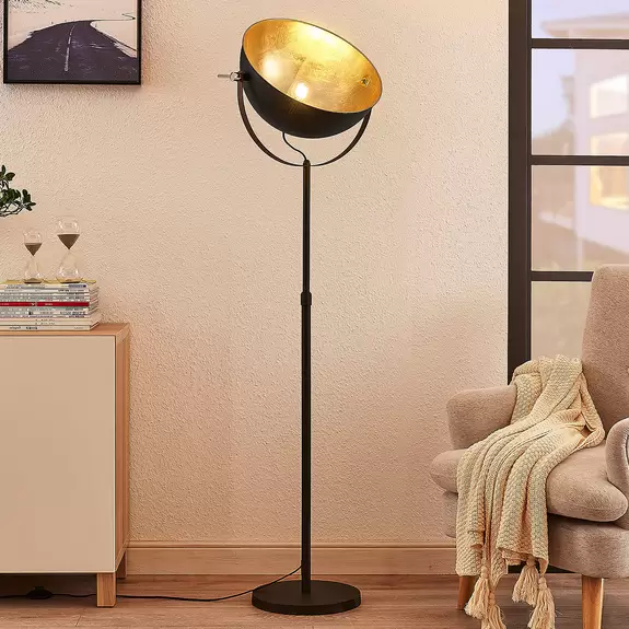 Lampenwelt Stehleuchte Muriel 1-flammig schwarz/gold Neuheiten