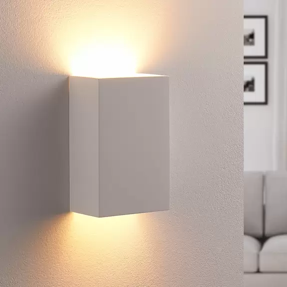 Lampenwelt Lindby Wandleuchte Colja, eckig, Höhe 16 cm, Gips, weiß Kauf eins, bekomm eins gratis
