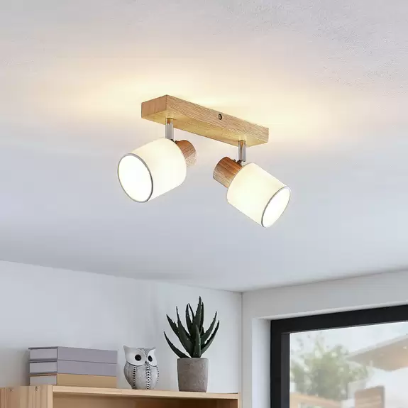 Lampenwelt Lindby Deckenstrahler Wanessa, 2-flammig, Holz, weiß, E14 VIP-Rabatte