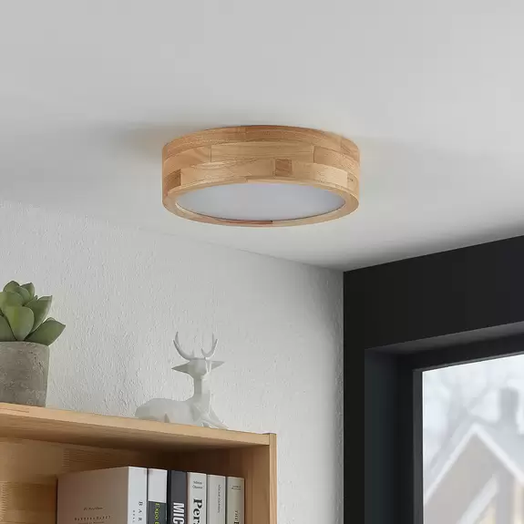 Lampenwelt Lindby Tanju Deckenleuchte, Eichenholz, Ø 30 cm Super Sparpreis
