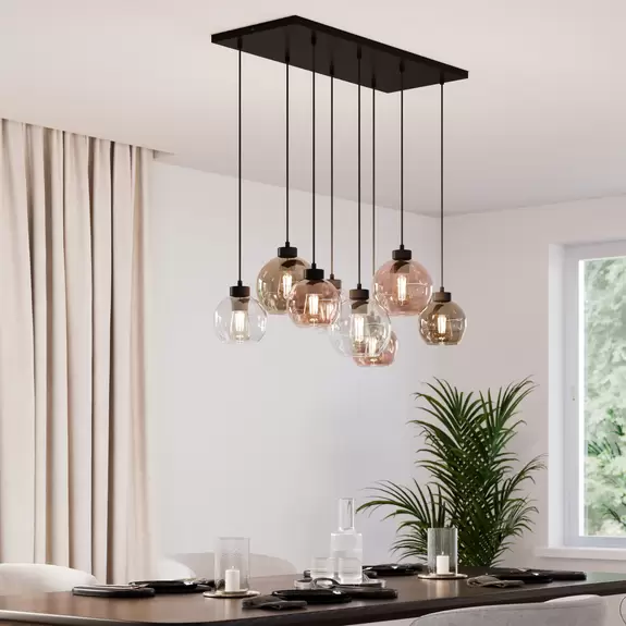 Lampenwelt Hängeleuchte Cubus, klar/honig/braun, Glas, E27, 8-fflammig Letzte 3 Tage
