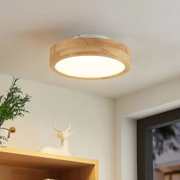 Lampenwelt Lindby Lanira LED-Deckenlampe aus Eichenholz, 30cm Bis zu 60% Rabatt