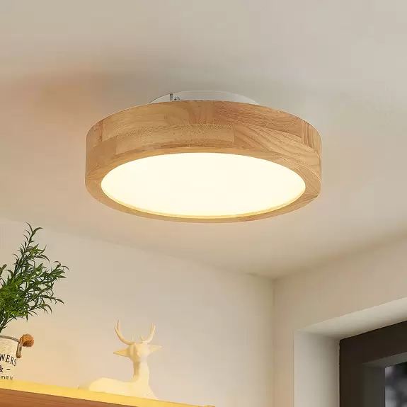 Lampenwelt Lindby Lanira LED-Deckenlampe aus Eichenholz, 30cm Bis zu 60% Rabatt