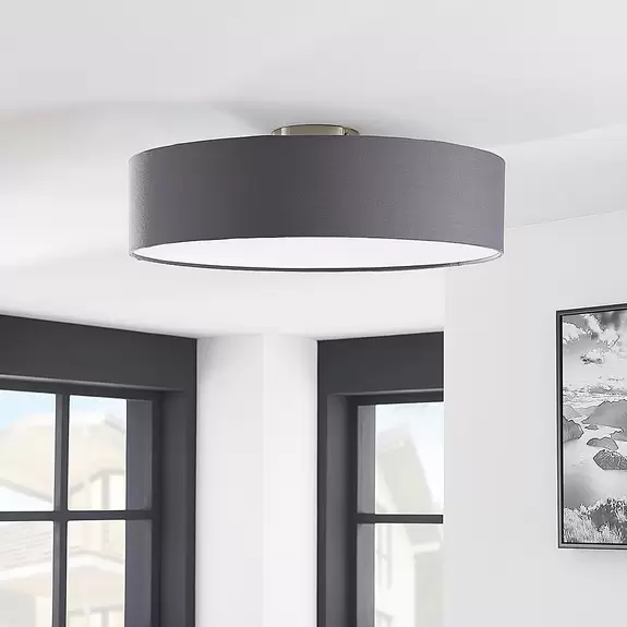 Lampenwelt Lindby Deckenleuchte Sebatin, Ø 50 cm, grau, Stoff, E27 Discount Store für neue Produkte