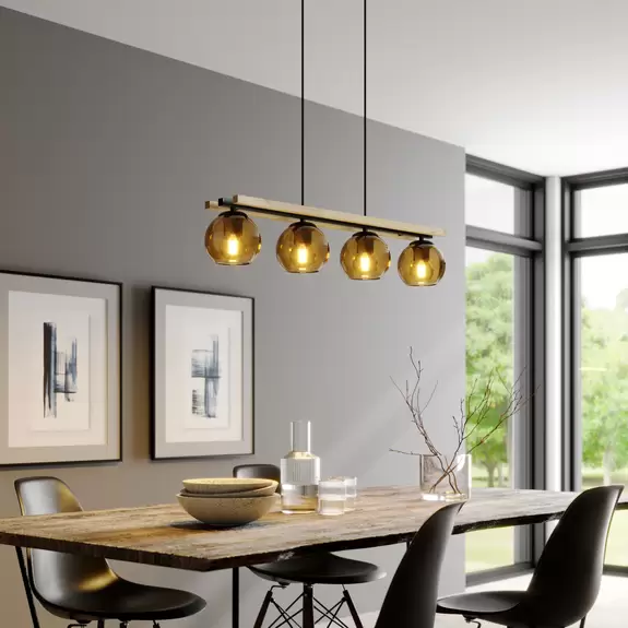 Lampenwelt Lindby Pendelleuchte Enrique, 4-flammig, amber, Glas Nur noch ein Tag übrig