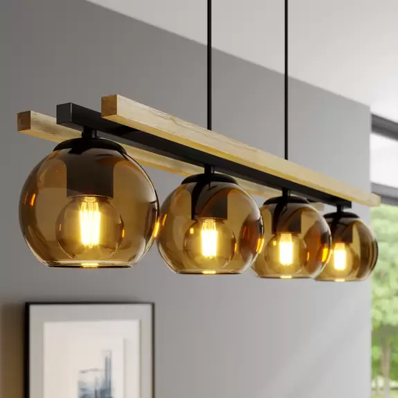 Lampenwelt Lindby Pendelleuchte Enrique, 4-flammig, amber, Glas Nur noch ein Tag übrig