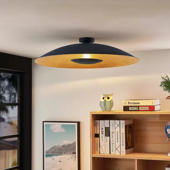 Lampenwelt Lindby Narisara Deckenlampe, schwarz-gold, 80 cm Riesige Rabatte