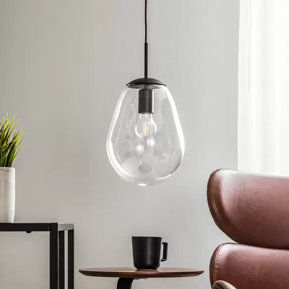 Lampenwelt Hängeleuchte Pear S mit Glasschirm, schwarz Rabatt