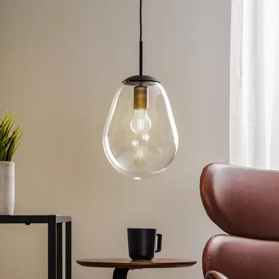 Lampenwelt Hängeleuchte Pear S mit Glasschirm, schwarz Rabatt
