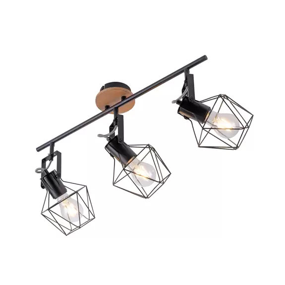 Lampenwelt Deckenlampe Jaro justierbar schwarz/holz 3-flammig Online Shopping