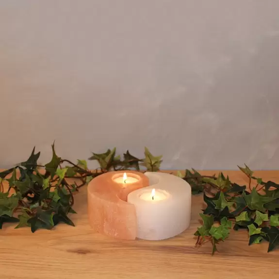 Lampenwelt Teelichthalter Yin Yang aus Salzkristall Weihnachtsangebot