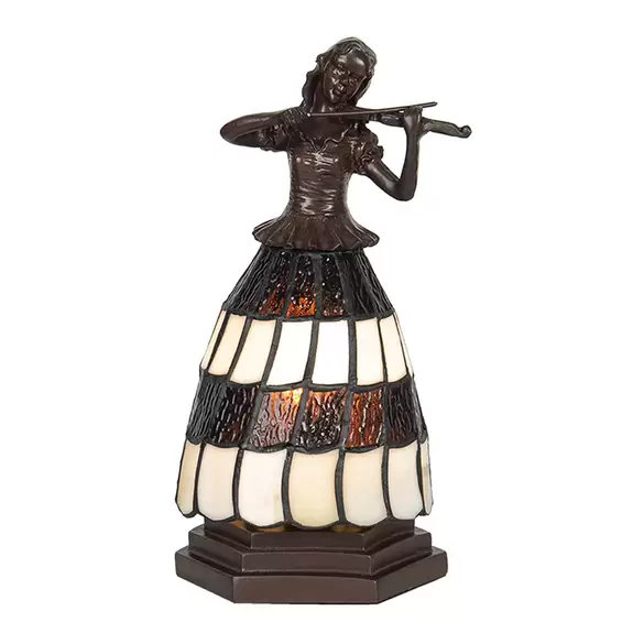 Lampenwelt Tischlampe 5LL-6047 Frau, Tiffany-Stil, braun-weiß Lagerräumung