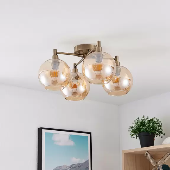 Lampenwelt Lindby Brendan Deckenleuchte, braunglas, 4-flammig VIP-Rabatte