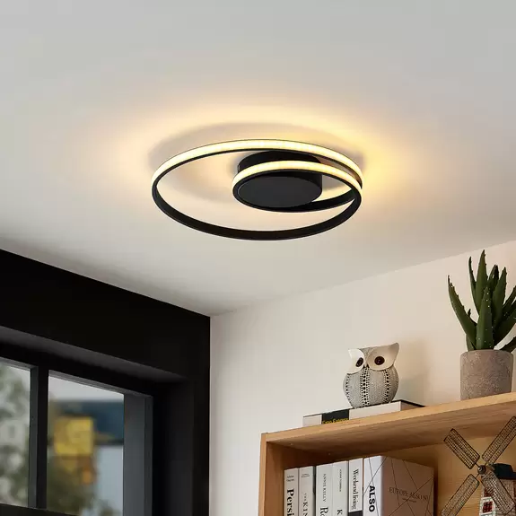 Lampenwelt Lindby LED-Deckenleuchte Youna, schwarz, Alu, 39 cm, dimmbar Fabrikverkauf