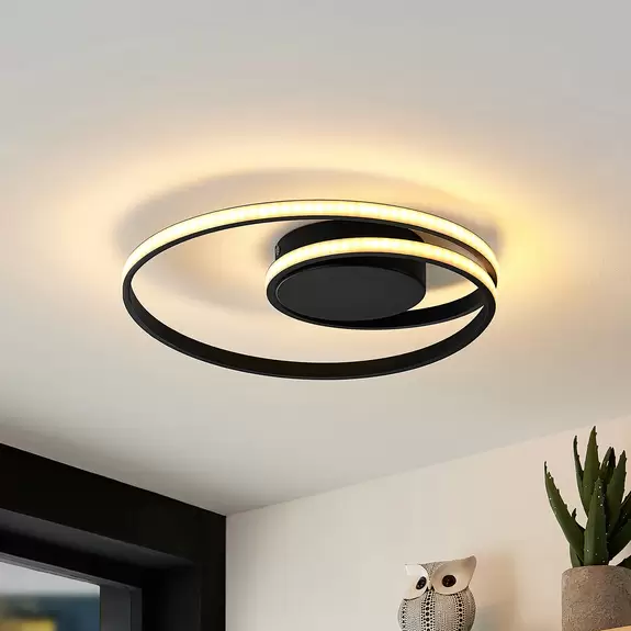 Lampenwelt Lindby LED-Deckenleuchte Youna, schwarz, Alu, 39 cm, dimmbar Fabrikverkauf