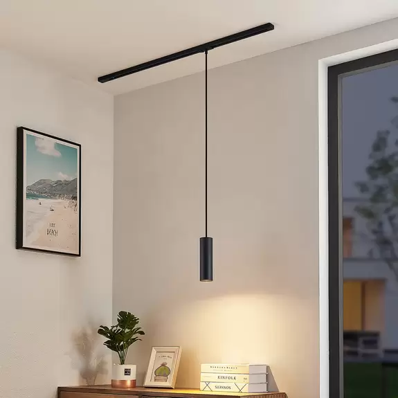 Lampenwelt Lindby Pendellampe Linaro, 20 cm, schwarz, 1-Phasen, Ø 6 cm Limitierter Zeitrabatt